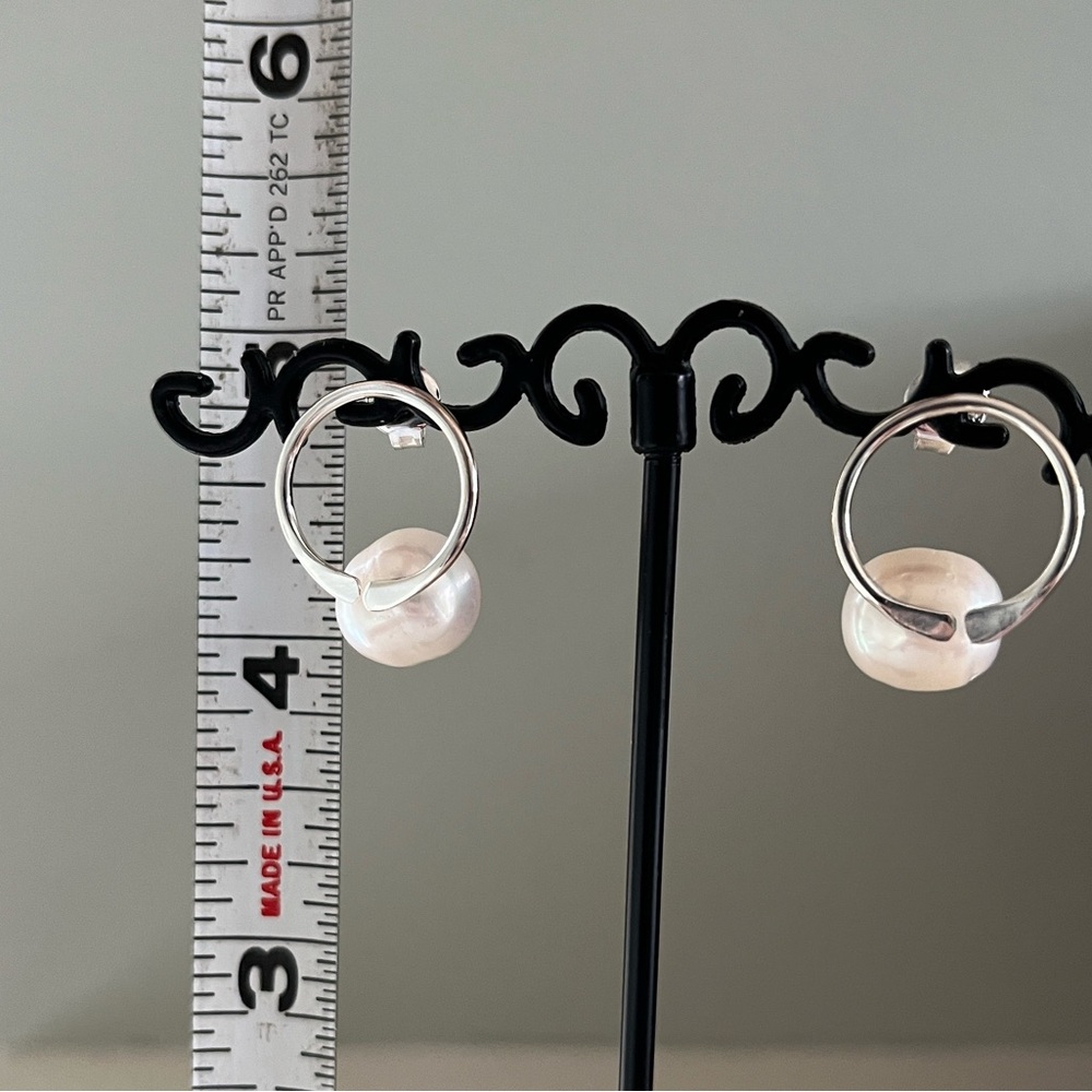 Sterling Silver Pearl Post Earrings - Picture 6 of 6
